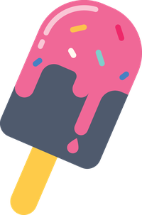 Illustration of a colorful ice cream pop with pink and blue layers and yellow stick