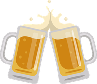 Two beer mugs clinking together