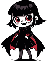 Cartoon vampire girl with red eyes and black hair