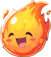 A smiling fire emoji with a happy face and flames