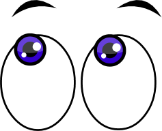 Pair of cartoon eyes with purple irises