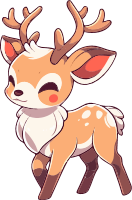 A cute cartoon deer with large eyes and antlers