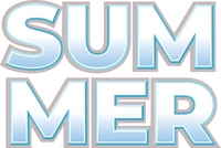 Summer text in bold, gradient font