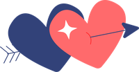 Illustration of two hearts pierced by an arrow