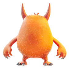 Orange monster with horns and sharp claws