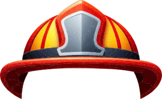 A firefighter helmet with a red brim and a yellow and red body.