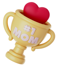 Golden trophy with '#1 MOM' and a red heart