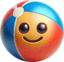 A colorful beach ball with a smiling face