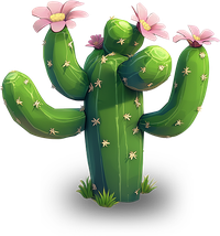 Cartoon cactus with pink flowers