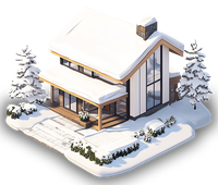 Isometric illustration of a modern house in a snowy environment