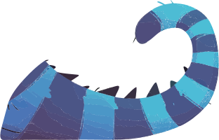 A stylized blue striped design element on a black background.