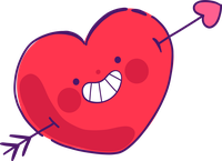 A cartoon heart pierced by an arrow