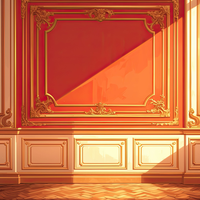 Ornate room with gold trim and red accent wall