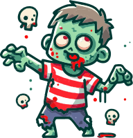 Cartoon zombie boy with skulls