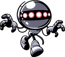 Cartoon robot with glowing red eyes