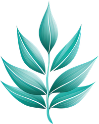 Teal leaf illustration with white highlights on a black background