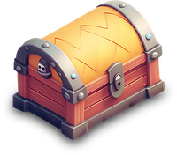 A cartoon-style treasure chest with a golden lid and metallic lock.