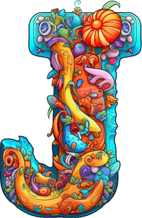 Illustration of the letter 'L' with sea creatures