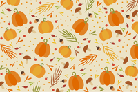 Seamless autumn pattern with pumpkins and leaves