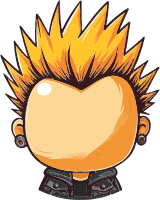 Cartoon character with spiky orange hair and black leather jacket