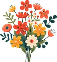 A vibrant bouquet of orange, yellow, and white flowers in a green vase.