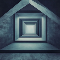 A futuristic corridor with a series of receding squares.