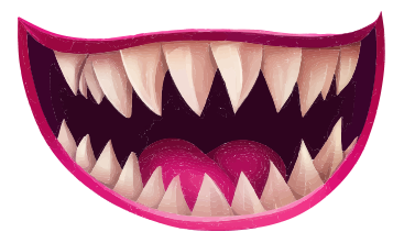 A cartoon monster's open mouth with sharp teeth