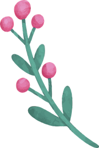 A stem with pink flowers and green leaves