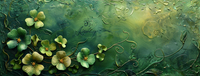 A close-up of a painting with yellow flowers and green leaves.