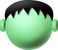 Frankenstein's monster head with green face and black hair