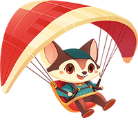 Cartoon character paragliding with a smile