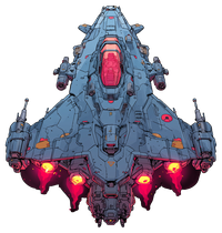 Illustration of a futuristic spaceship with red glowing engines