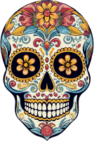 Decorative sugar skull with flowers and swirling designs