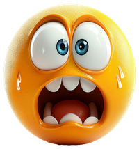 A 3D-rendered, yellow emoji with a shocked expression