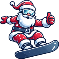 Cartoon Santa Claus snowboarding