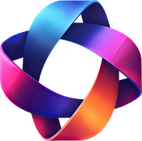 A 3D ribbon intertwined with a gradient of blue, purple, pink, and orange colors.