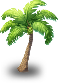 Cartoon palm tree with green leaves and coconuts