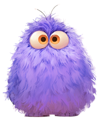 A purple, fuzzy monster with large, round eyes and antennae-like protrusions on its head.