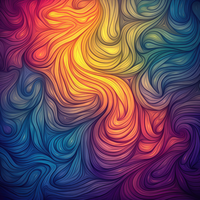A vibrant abstract art image with swirling patterns in shades of red, yellow, blue, and purple.