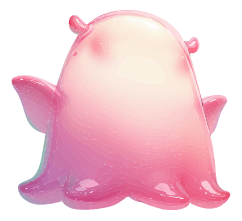 A pink cartoon creature with a shiny appearance and multiple limbs