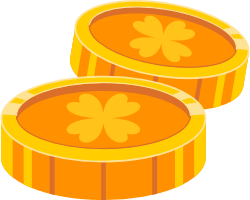 Two golden coins with a yellow flower emblem on a transparent background