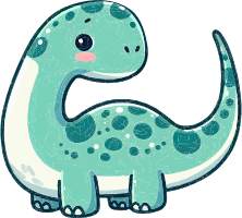 A cartoon dinosaur with a teal body and dark teal spots on a transparent background.