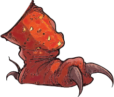 Illustration of a fantasy creature with a mushroom cap and sharp claws