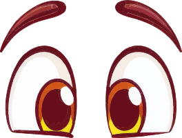 A close-up of anime-style eyes with white sclera and red irises.