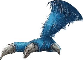 A fantasy creature's claw with sharp talons and blue fur