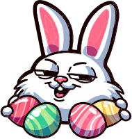 Cartoon Easter bunny with four eggs