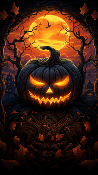 Glowing jack-o-lantern with a menacing face