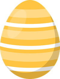 A yellow Easter egg with white stripes on a black background