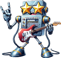 Cartoon robot with guitar