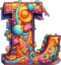 Decorative letter B with vibrant colors and swirling patterns